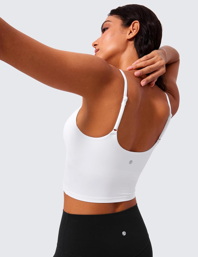 CRZ YOGA Butterlift Womens Scoop Neck Longline Sports Bra - U Back Adjustable Straps Workout Crop Tank Top with Built in Bra