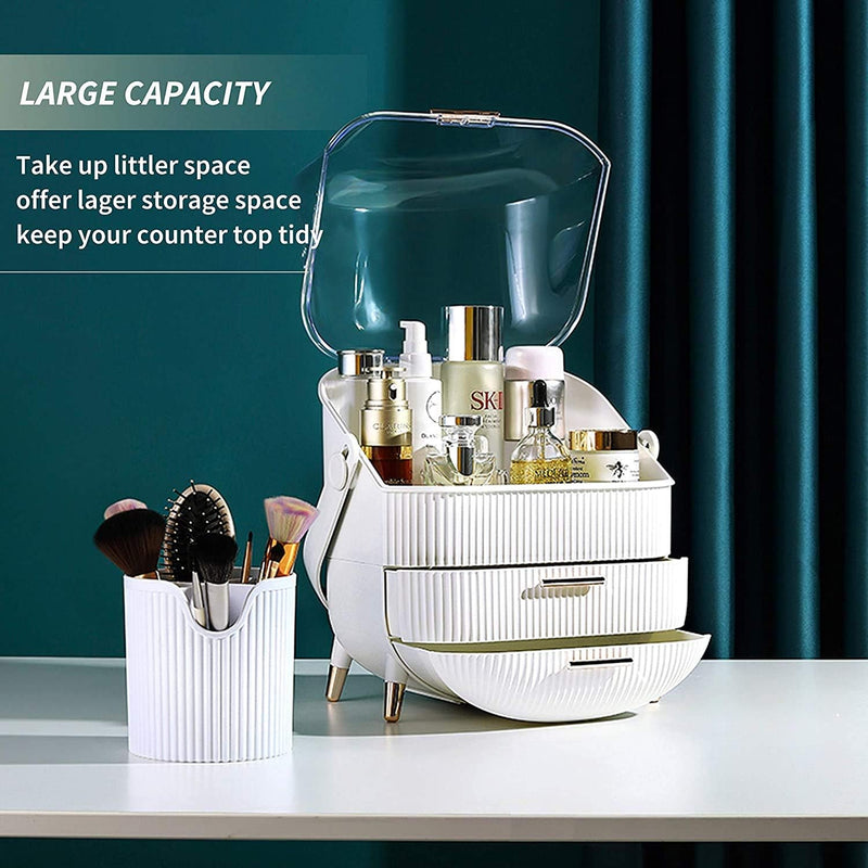 LIMOS Large Cosmetic Makeup Organizer with Drawers and Brush Organizer, Dust Water Proof Cosmetics Storage Display Case, Suitable for Bathroom Countertop and Bedroom Vanity Dresser - Assorted
