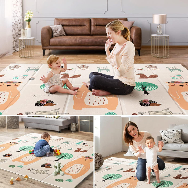 UANLAUO Foldable Baby Play Mat, Extra Large Waterproof Activity Playmats for Babies,Toddlers, Infants, Play & Tummy Time, Foam Baby Mat for Floor with Travel Bag, Indoor Outdoor Use (71" x 79")