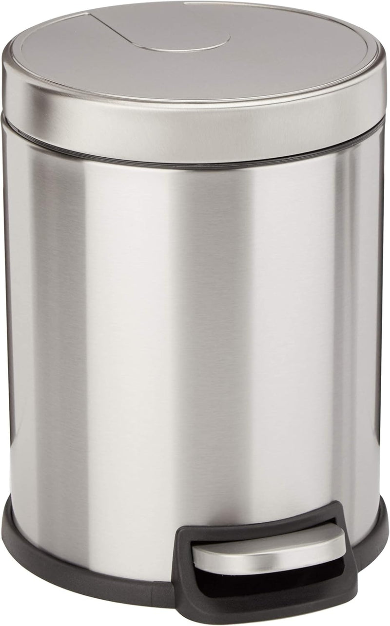 Amazon Basics Round Cylindrical Soft-Close Dustbin, 30 Litre/7.9 Gallon, Brushed Stainless Steel - 1.3 Gallon