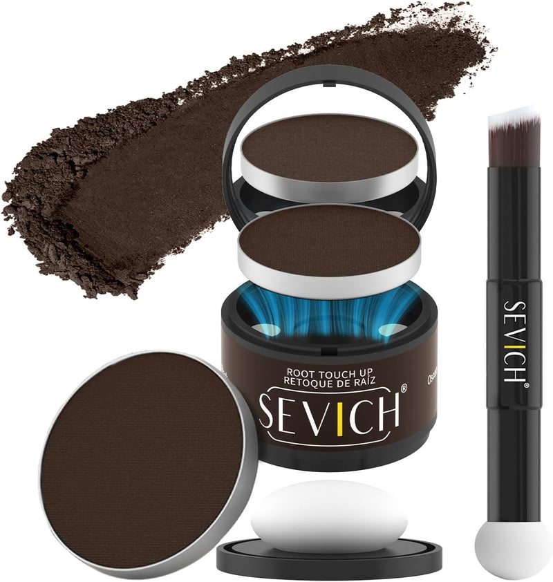 Sevich Hairline PowderInstantly Conceals Hair Loss, Root Touch up Powder, Hair Shadow Toppers for Women & Men, Touch Up for Thinning Gray Hair, Windproof & Sweatproof, Dark Brown - 4g Brown Replaceable