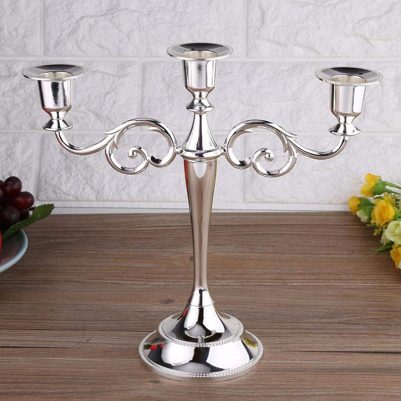 Juicemoo 3 Stands Candle Holder, Optional Colors 3 Arms Candlestick, Metal Beautiful for Home Bedroom(Silver)