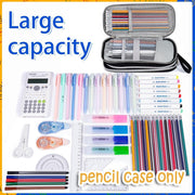 Revhq Pencil Case, Pen Bag, Pouch, Canvas Zipper 3 Compartment Large Case Organizer For School College Pouches - Black