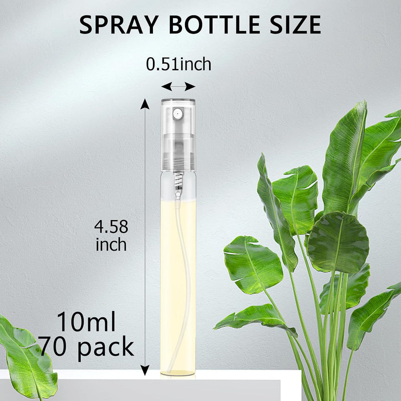 Mini Spray Bottles 70PCS 10ML Clear Glass Perfume Bottles Refillable Fine Mist Spray Bottles Empty Fragrance Sample Spray Containers Cosmetics Atomizer for Cleaning,Travel,Essential Oils - 10ML 70PCS