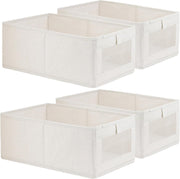 SKY-TOUCH 4Pcs Linen Storage Bins : Closet Organizers and Storage with Clear Window Foldable Large Storage Closet Baskets for Organizing Clothing Toys Books Shelves (Beige 40x27x18cm) - 4PCS