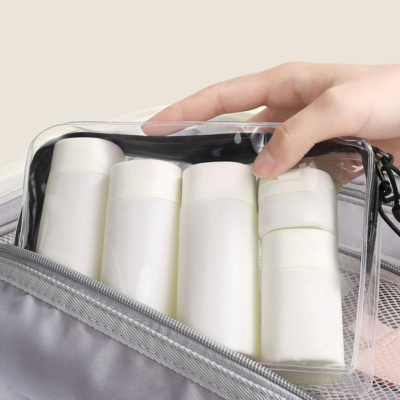 NALACAL Travel Dispenser Bottles for Toiletries, 5 Pack Travel Size Containers, Leak Proof Refillable Travel Accessories for Shampoo Conditioner, Portable Travel Bottles with Clear Toiletry Bag
