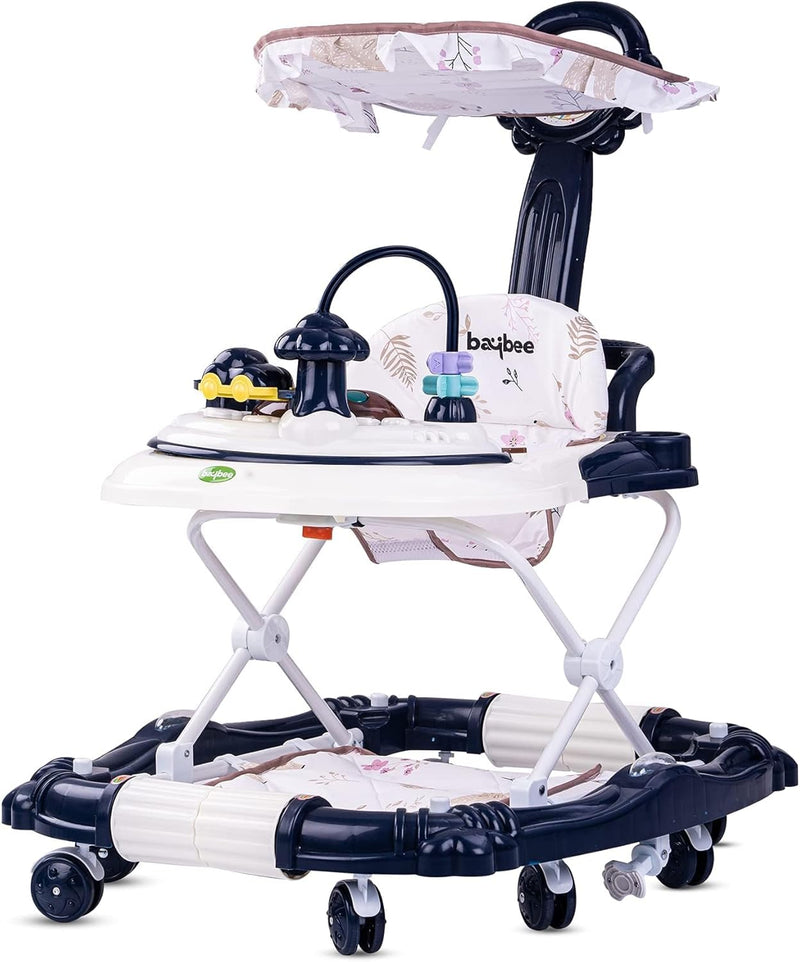 Baybee Bulba Baby Walker cum Rocker, Kids Walker with Adjustable Height, Foot Mat, Canopy Activity Walker for Toddlers Infant Walker Baby Boy Girl 6-18 months (Blue) - Blue