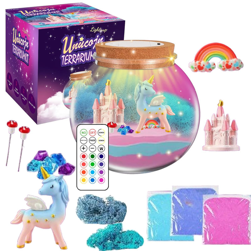 VUCATIN Unicorns Terrarium Gifts for Kids Girls, DIY Light-Up Terrarium Craft Kit, Ages 4-12, Not Foldable