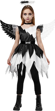 Spooktacular Creations Children's Twisted Angel Costume, Girls' Dress, Half Angel/Half Devil, Kids' Outfit Set for Halloween Party