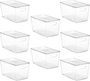 6 Pack Clear Stackable Storage Bins with Lids, Plastic Container Boxes with Handle for Pantry Organizer, Perfect for Bathroom, Cabinet, Kitchen, Fridge, Closet Organization, Large - Grande