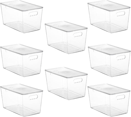 6 Pack Clear Stackable Storage Bins with Lids, Plastic Container Boxes with Handle for Pantry Organizer, Perfect for Bathroom, Cabinet, Kitchen, Fridge, Closet Organization, Large - Grande