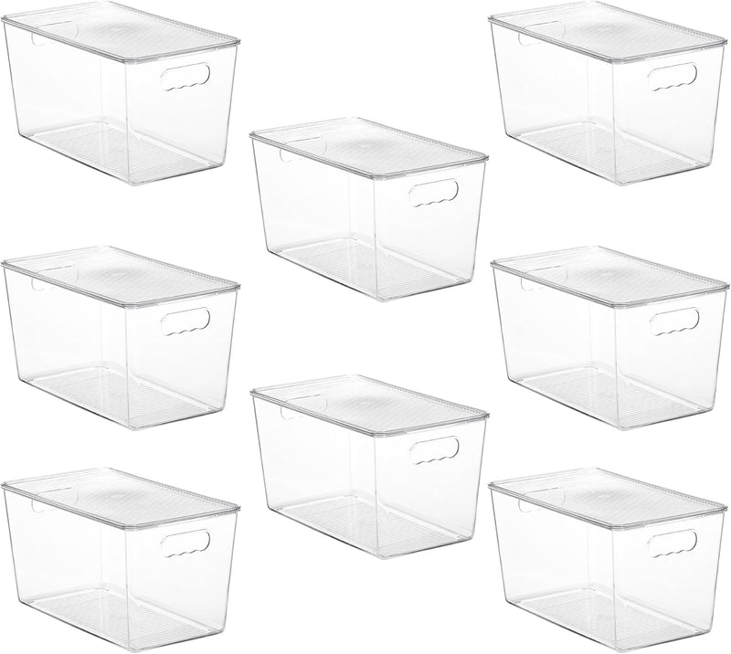 6 Pack Clear Stackable Storage Bins with Lids, Organizer Boxes with Handle for Kitchen Organization, Perfect for Pantry, Fridge, Cabinet, Closet, Bathroom, Medium - Grande