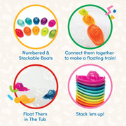 Battat 10 Bath Boats Numbered & Stackable Bathtime Toys Floating Toy Boats For The Bath, Pool, Beach Educational Toys 6 Months + Stackin Boats - Stacking Boats