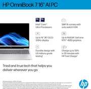 OmniBook 7 Laptop 2025 Model 16" WQXGA Intel Core Ultra 7-255H 32GB RAM 1TB SSD Windows 11 Glacier silver Standalone 16-AY0002NE En-Ar Keyboard UAE Version
