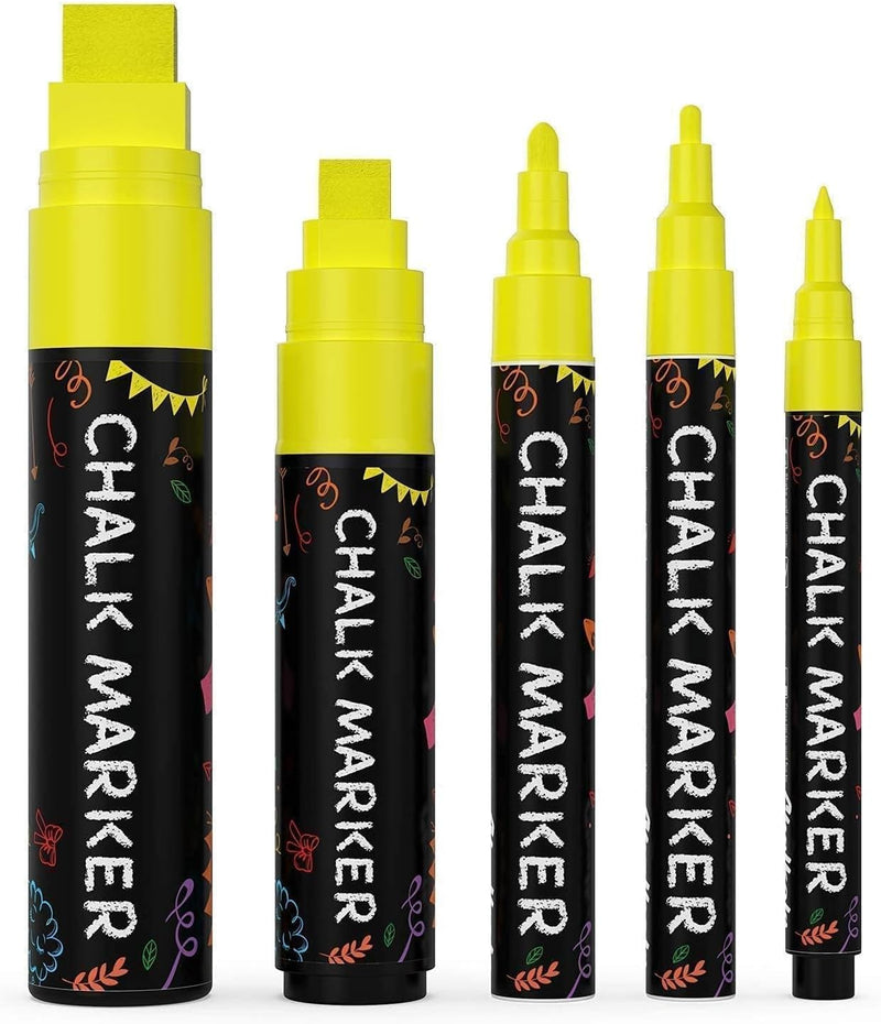 Chalkola 5 White Chalk Markers for Chalkboard Signs, Blackboard, Car Window, Bistro, Glass | 5 Variety Pack - Thin, Fine Tip, Bold & Jumbo Size Erasable Liquid Chalk Pens (1mm, 3mm, 6mm, 10mm, 15mm)