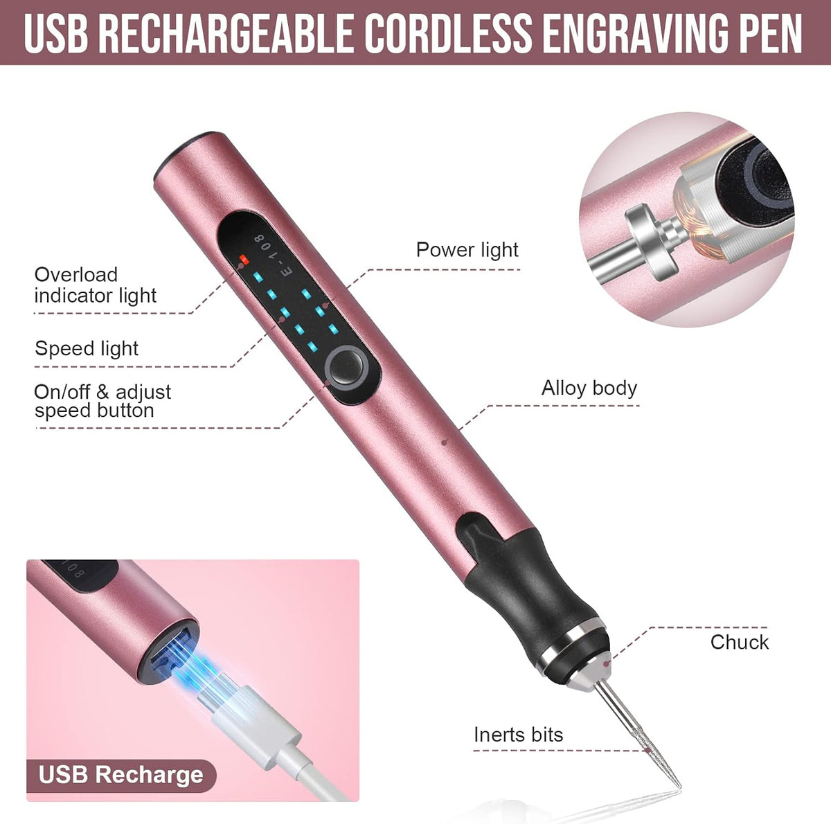 Electric Engraving Pen with 37 Bits, USB Rechargeable Cordless Engraving Machine, Portable DIY Rotary Engraver for Jewelry Wood Glass Stone Carving – image 2