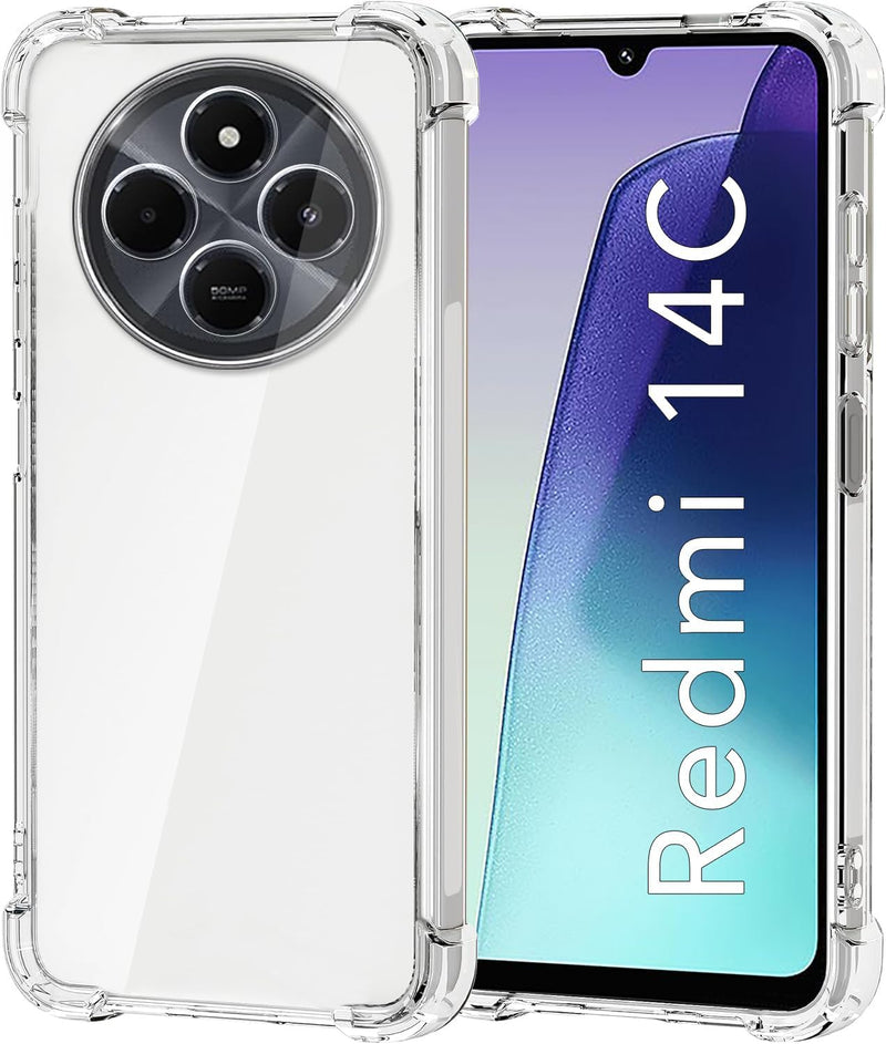 Zubitech Xiaomi Redmi 14C Back Case Clear Cover Soft Flexible Silicone Transparent Shockproof Protective Cover Reinforced Bumper Edges for Xiaomi Redmi 14C Clear