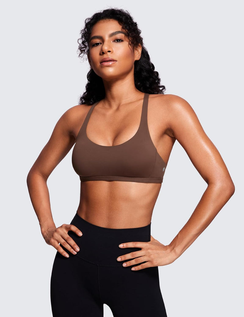 CRZ YOGA Women's Cute Yoga Sports Bra Strappy Sexy Back Padded Low Impact Workout Clothes Bra Tops