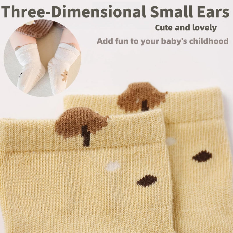 Lullaxx 5 Pairs Anti Slip Antimicrobial Baby Ankle Socks 100% cotton socks for Kids Boys and Girls, Breathable(0-3years)