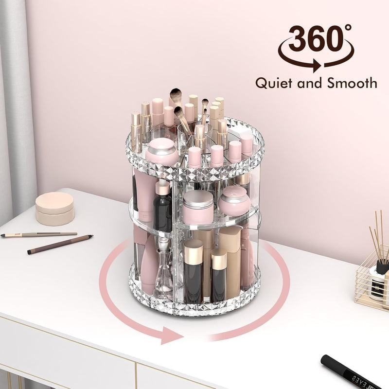 SKY-TOUCH 360-Degree Rotating Makeup Organizer,3-Tier Adjustable Cosmetic Storage Display Box Transparent Vanity Organizer for Skincare, Fragrance, and Beauty Products Bedroom,Countertop Organizer