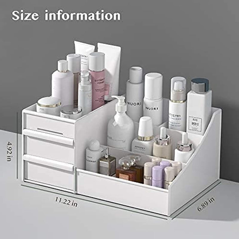 Sulfar Makeup Organizer With Drawers, Large Capacity Desk Organizer for Cosmetics, Lipsticks, Jewelry, Skincare, Holder for Brushes, Eyeshadow, Great for Dresser