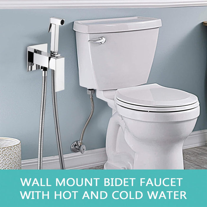 Azonee Warm Water Bidet Sprayer Faucet for Toilet with Hot and Cold Brass Rough-in Valve, Stainless Steel Square Handheld Bidet Attachment Set for Feminine, Pets and Baby Diaper Washing