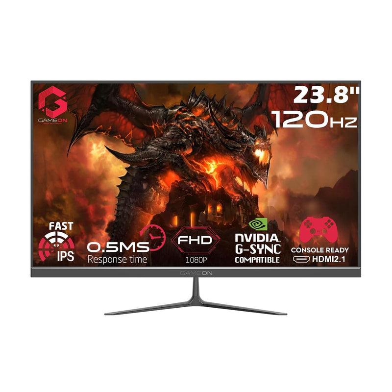 GAMEON New 2024 1080p Gaming Monitor 23.8 inch, GOES24FHD120IPS, FHD IPS,120Hz Refresh Rate, 0.5ms Response Time, 2.1 HDMI, G-Sync & FreeSync, HDR, Built-in-Speakers, Console Ready [Amazon Exclusive]