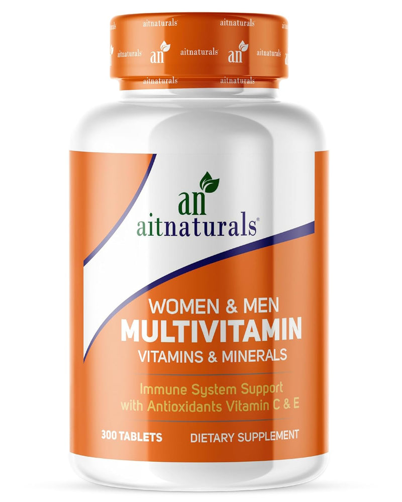 Aitnaturals Women and Men Multivitamin-300 Tablets| Enriched with Vitamin A, C, D, E, K, B12, Folate, Iron, Calcium, Magnesium, Biotin, Zinc, & Iodine | Support Immune System, Energy & Metabolism