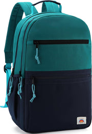 School Bag for Teen,Vaschy Lightweight Water Resistant Kids Toddller Backpack Boys Girls Plain Color-block Kids Bookbag Daypack with Two Sizes - Green Navy