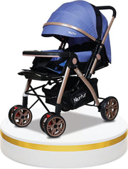 Nurtur Wilder Reversible Baby/Kids Travel Stroller 5 Point Safety Harness, Adjustable Backrest and Canopy, Reversible Handle, Dark Blue - Violet