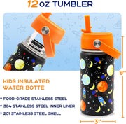 Kids Water Bottle 350ml Stainless Steel Hydro Flask Wall Insulated Thermos Bottle with Straw Lid BPA Free Cup Hot Cold Sports Toddler School Boys Girls 12oz (SPORTS, 350ML)