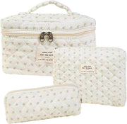 3 Pcs Cotton Quilted Makeup Bag Set,Floral Makeup Bag,Cute Makeup Bag,Travel Makeup Bag,Large Toiletry Cosmetic Bag Makeup Bag Organizer for Women Girls (H) - G