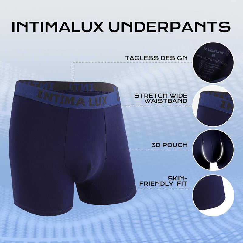 INTIMALUX Mens Boxer Briefs 5 Pack Soft Cotton Moisture-Wicking Men Underwear Stretch Boxer Shorts