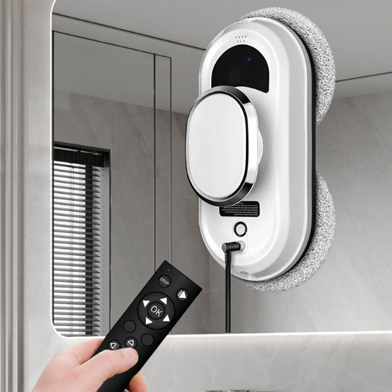 AI Window Cleaning Robot with 5600Pa Suction Dual Spiral Heads, 3 Smart Modes, UPS Safety System, Remote Control for High-Rise & Large Windows (6x4m) - 31*25*16cm