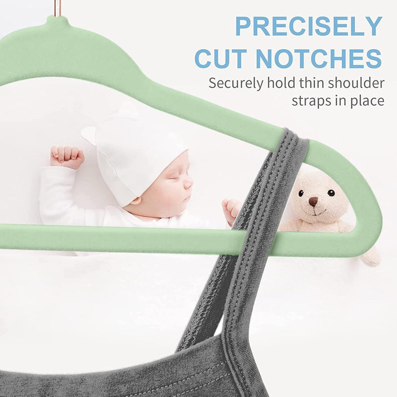 Red Dot Gift® 50 Pack Baby Velvet Hangers 11Inch/28cm - Nursery Clothes Hangers Non Slip Toddler Hangers, 360 Chrome Swivel Hook (White, 50)