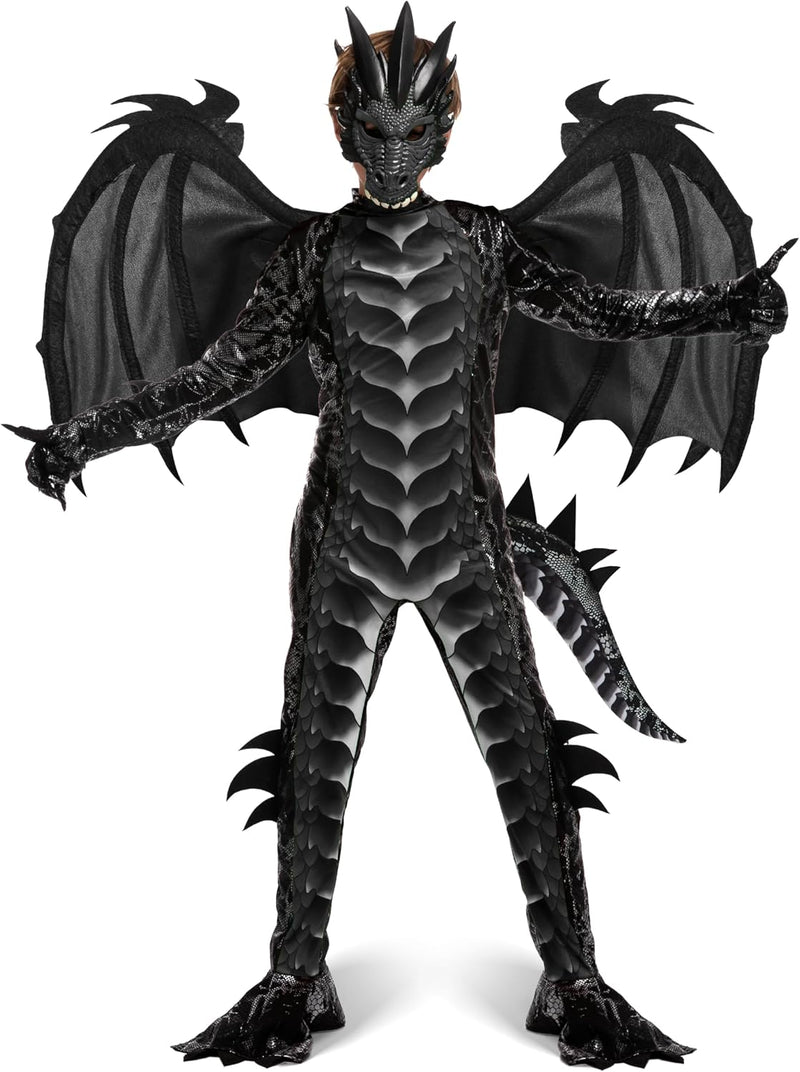 Spooktacular Creations Halloween Kid Dragon Costume, Boys Dragon Wings, Tail and Mask Set for Halloween Dress Up - Black