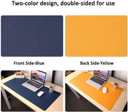 Large Desk Pad, Non-Slip Pu Leather Desk Mouse Pad Waterproof Desk Pad Protector, Dual-Side Use Desk Writing Mat For Office Home, 80Cm X 40Cm, Navy Blue&Yellow