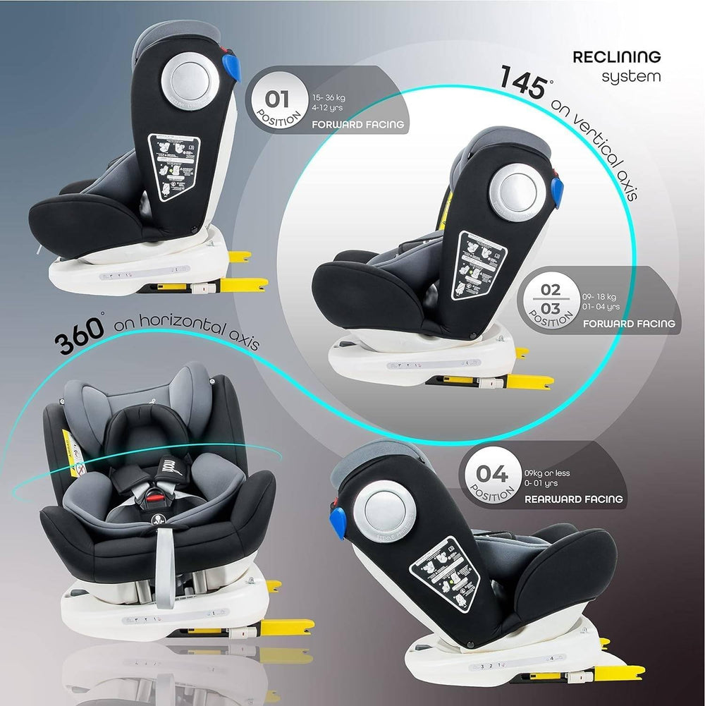 The Moon Brand Gyro Car Seat 360 Rotating Booster Seat for Kids/Infants/Toddlers Baby Travel Gear -Group 0+/1/2/3- Rear & Forward Convertible w/ Isofix 0M to 12Yr (Up to 36kg) Black