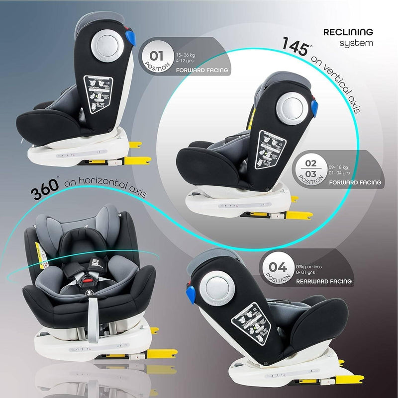 The Moon Brand Gyro Car Seat 360 Rotating Booster Seat for Kids/Infants/Toddlers Baby Travel Gear -Group 0+/1/2/3- Rear & Forward Convertible w/ Isofix 0M to 12Yr (Up to 36kg) Black - Black Kids Car seat