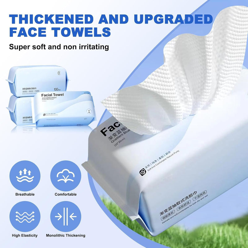 Disposable Face Towel, 200 Count Soft Cotton Facial Dry Wipes, Lint-Free Dry Wipes, Multi-Purpose for Skin Care, Make-up Wipes, Face Wipes and Facial Cleansing Large packing, for Sensitive Skin