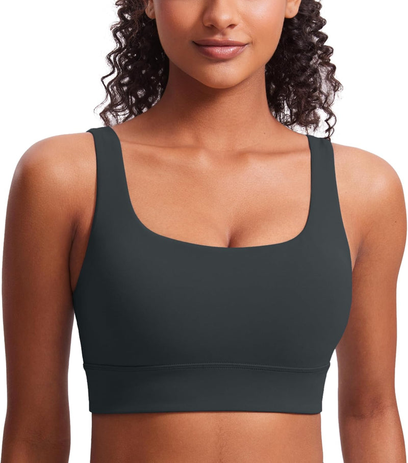 CRZ YOGA Womens Butterluxe U Back Sports Bra - Scoop Neck Padded Low Impact Workout Yoga Bra with Built in Bra