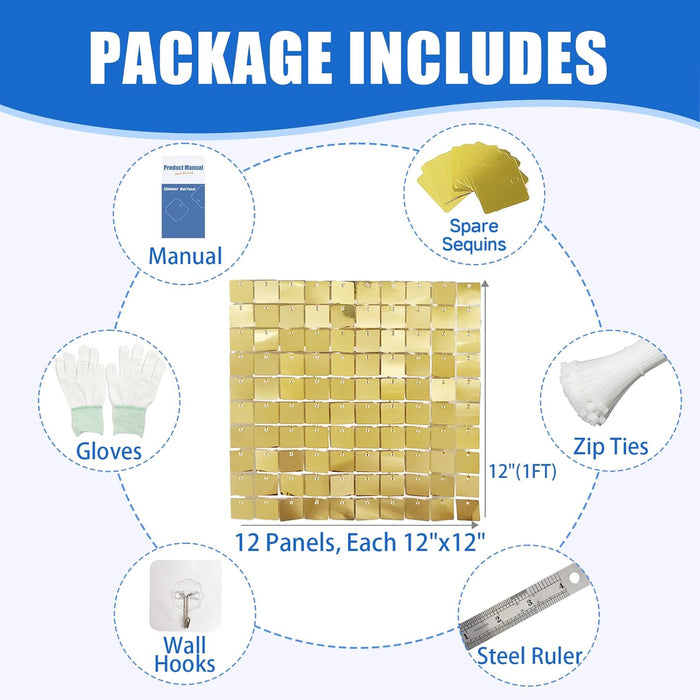 Ozikutech 12 Pcs Silver Shimmer Backdrop for Party Decoration, 3FTx4FT Silver Sequin Wall Backdrop Panels for Birthday Graduation Anniversary