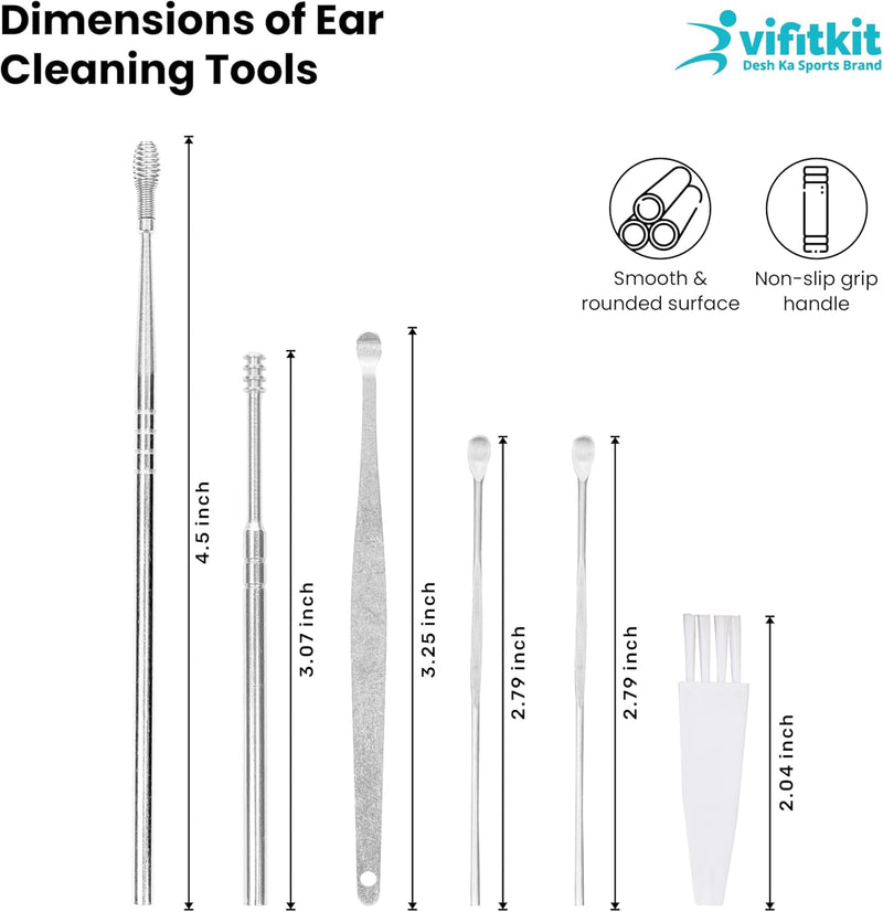 VFK by Trendy Home Ear Cleaning Kit (Pack of 1), Reusable Ear Wax Cleaner Tool Set with Storage Box - Ear Wax Remover Tool Kit with Ear Curette Cleaner and Spring Earbuds Cleaner
