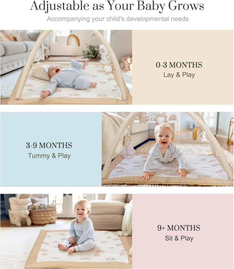 Washable Baby Gym Activity Center with Play Mat, Early Development Playmats, 6 Toys for Infant & Toddler, Larger, Non Slip,Pink