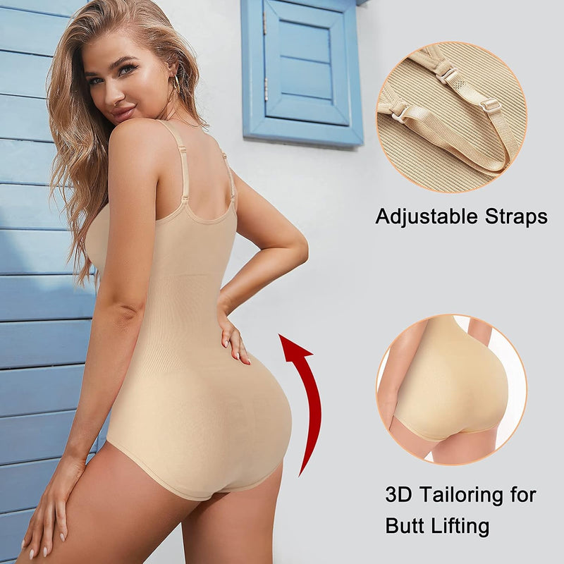 AOSBOEI Women Bodysuit Tops Shapewear Seamless Tummy Control Slimming Waist V Neck Sculpting Jumpsuits Body Shaper