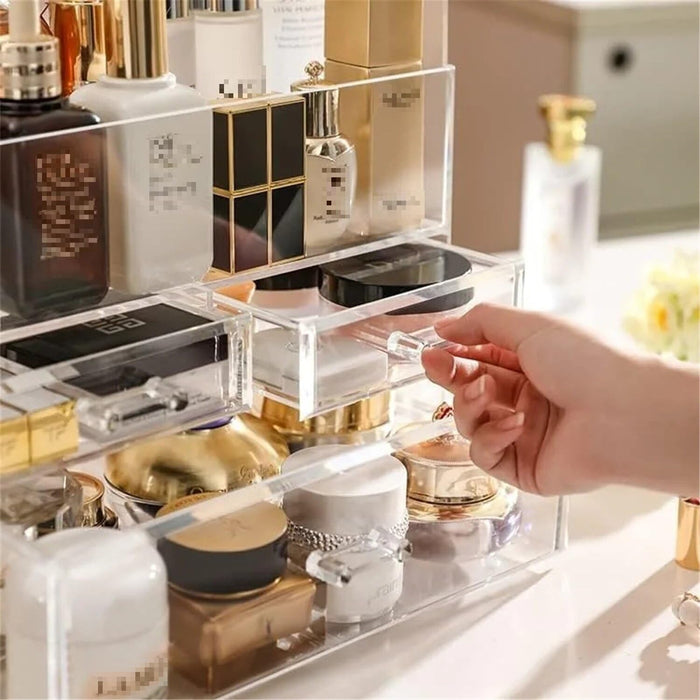 Kailecd Cosmetics Storage Box, Large Clear Makeup Organizer with Waterproof Dustproof Lid, Perfume Makeup Organizer with Spacious Drawers for Countertop, Bathroom, Dresser
