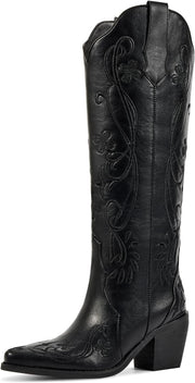 Platform Boots for Women, Heeled Combat Boots Chunky Heel Booties Round Toe Lace Up High Heel Ankle Boots - Classic Black Floral