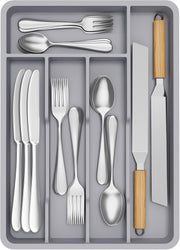 Silverware Drawer Organizer Tray, Plastic Cutlery Storage for Kitchen, Flatware and Utensil Holder Divider for Spoons Forks Knives Tableware, 9.1 x 12.6", 5 Slots, Black - gray 34 x 24 cm (5 FÃ¤cher)