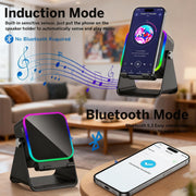 Wireless Induction Speaker 5-in-1 Bluetooth Speaker with Phone Stand,Stereo Sound, 5000mAh Rechargeable, 8 RGB Ambient Light, 360 Adjustable Holder for iPhone/Android/iPad,Gifts for Men Women