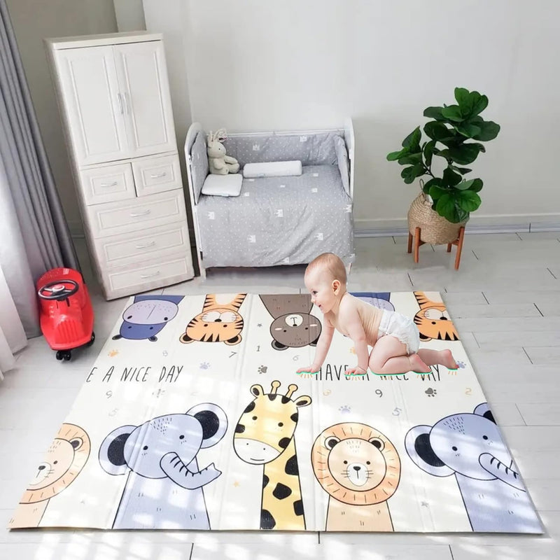 AM ANNA Foldable Baby Play Mat, 200 * 180 * 1.5 CM Extra Large Waterproof Activity Playmats for Babies,Toddlers, Infants, Play & Tummy Time, Foam Baby Mat for Floor,Indoor Outdoor Use (Please Smile)